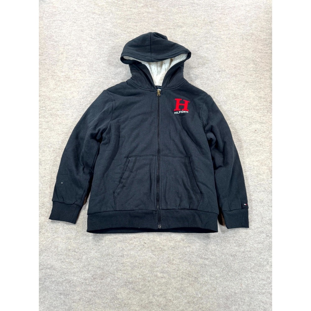 Tommy Hilfiger Boys Navy Blue Sherpa Lined Full Zip Hoodie M 12/14 TBFCB0GF